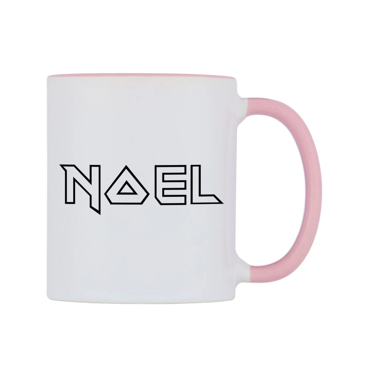 Noel - Iron Maiden Themed Mug — white 11oz gloss mug with a pink inside and handle, left side, on a white background