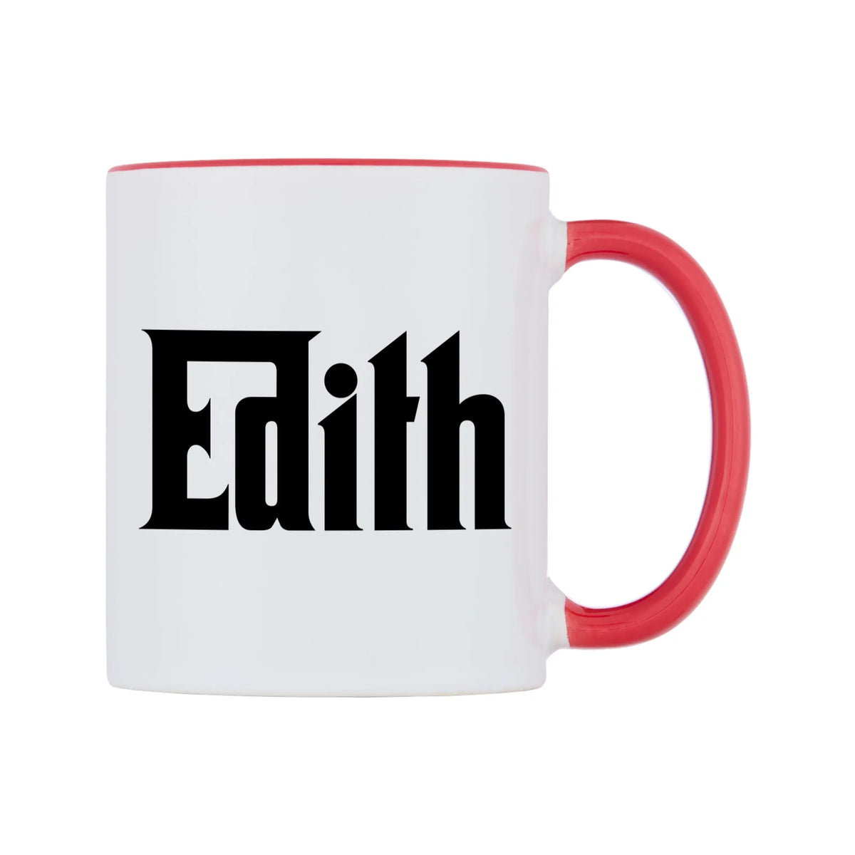 Edith - Godfather Themed Mug — white 11oz gloss mug with a red inside and handle, left side, on a white background