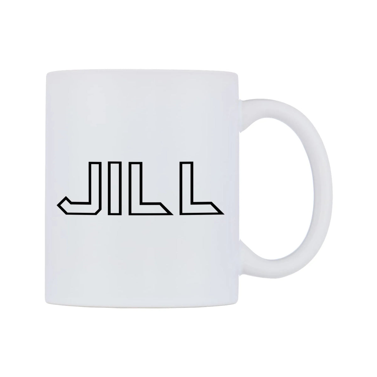 Jill - Iron Maiden Themed Mug — white 11oz gloss mug, left side, on a white background
