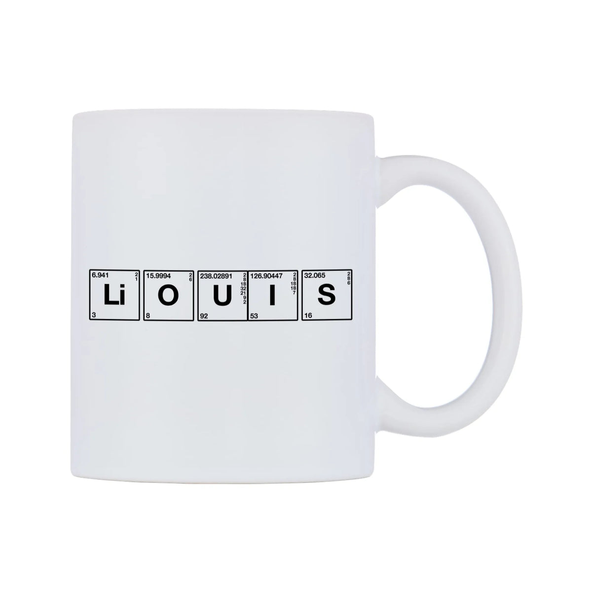 Louis - Chemistry Themed Mug — mug, left side, on a white background