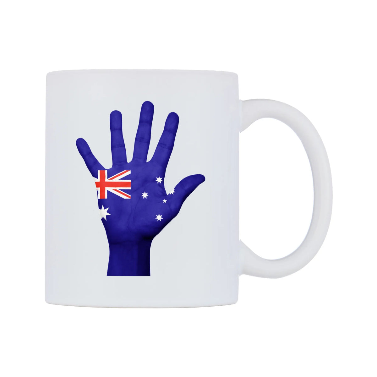 Australia Hand Flag Mug — white 11oz gloss mug, left side, on a white background