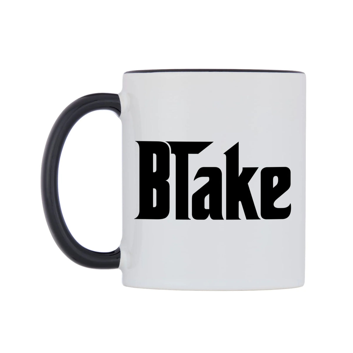Blake - Godfather Themed Mug — white 11oz gloss mug with a black inside and handle, right side, on a white background
