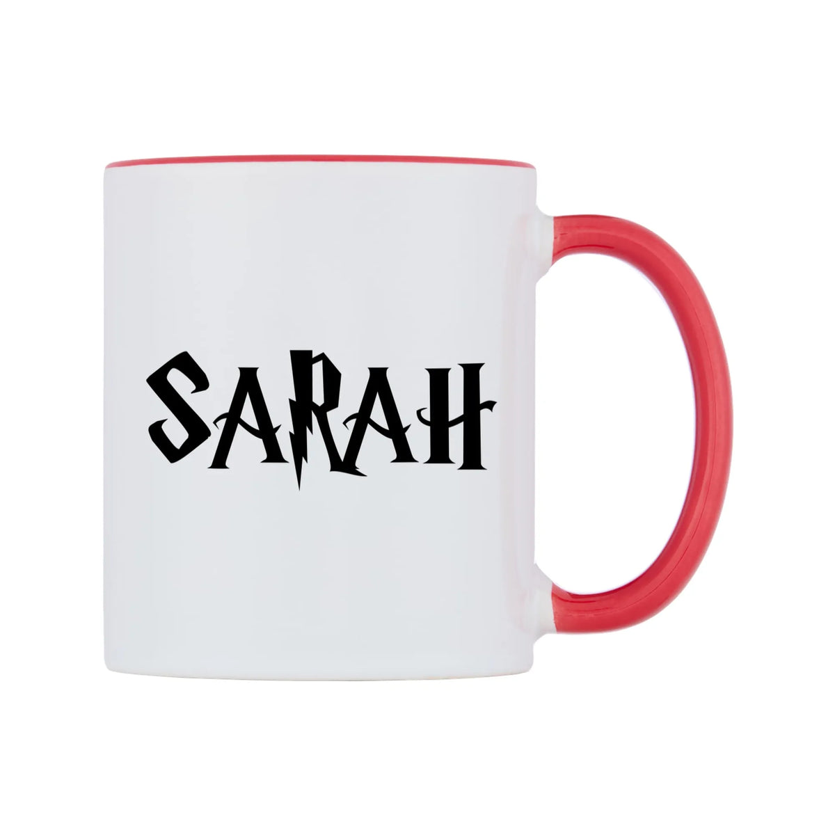 Sarah - Wizard Themed Mug — white 11oz gloss mug with a red inside and handle, left side, on a white background