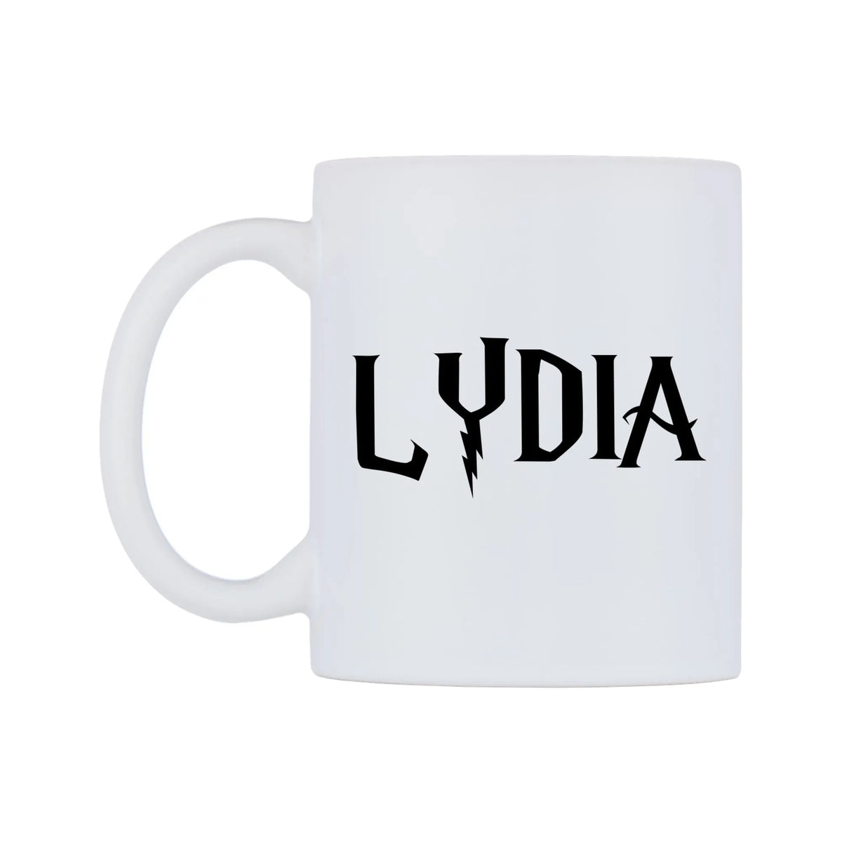 Lydia - Wizard Themed Mug — white 11oz gloss mug, right side, on a white background