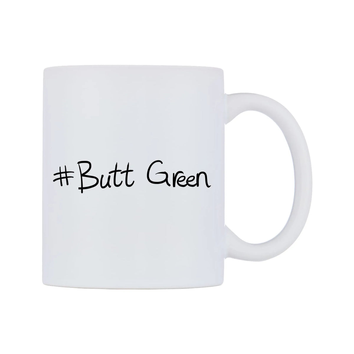 Butt Green Mug — mug, left side, on a white background