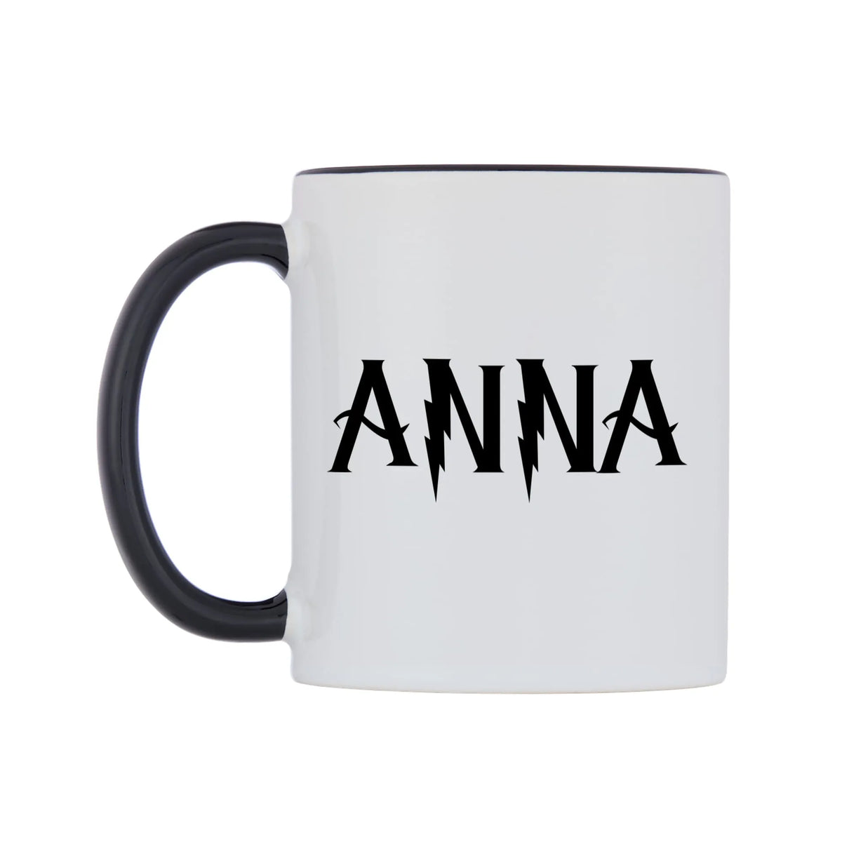 Anna - Wizard Themed Mug — white 11oz gloss mug with a black inside and handle, right side, on a white background