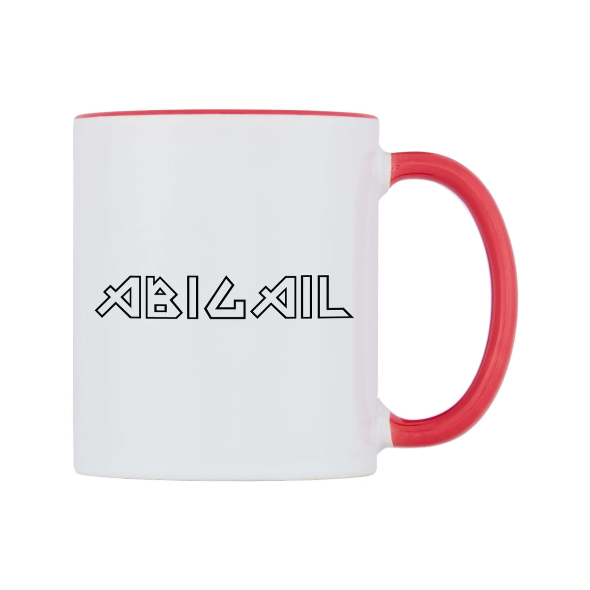 Abigail - Iron Maiden Themed Mug — white 11oz gloss mug with a red inside and handle, left side, on a white background