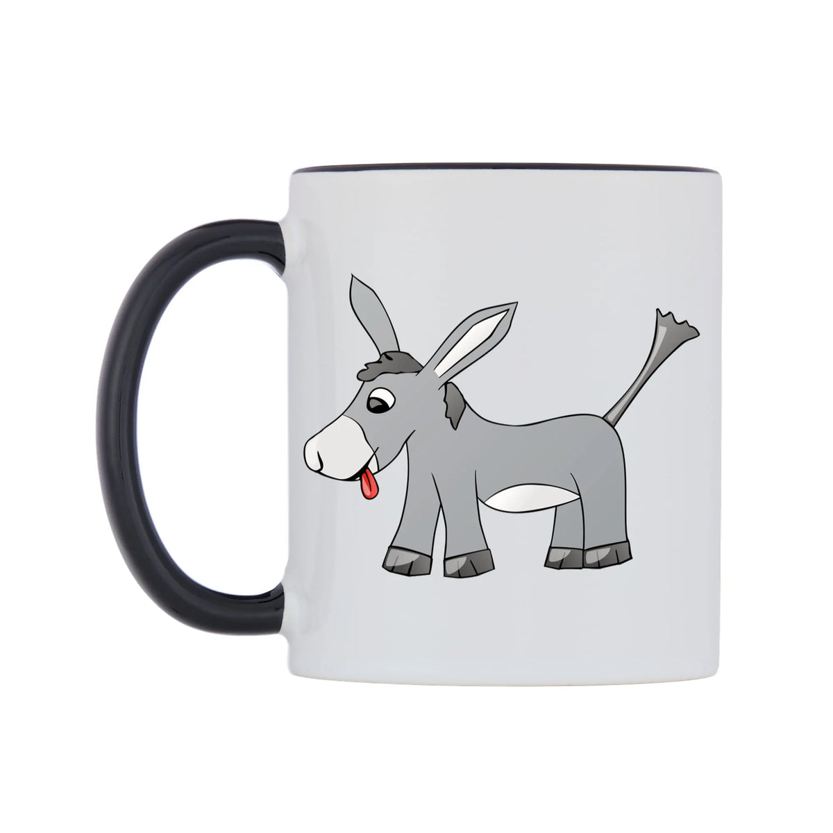 Cute Donkey Mug — white 11oz gloss mug with a black inside and handle, right side, on a white background