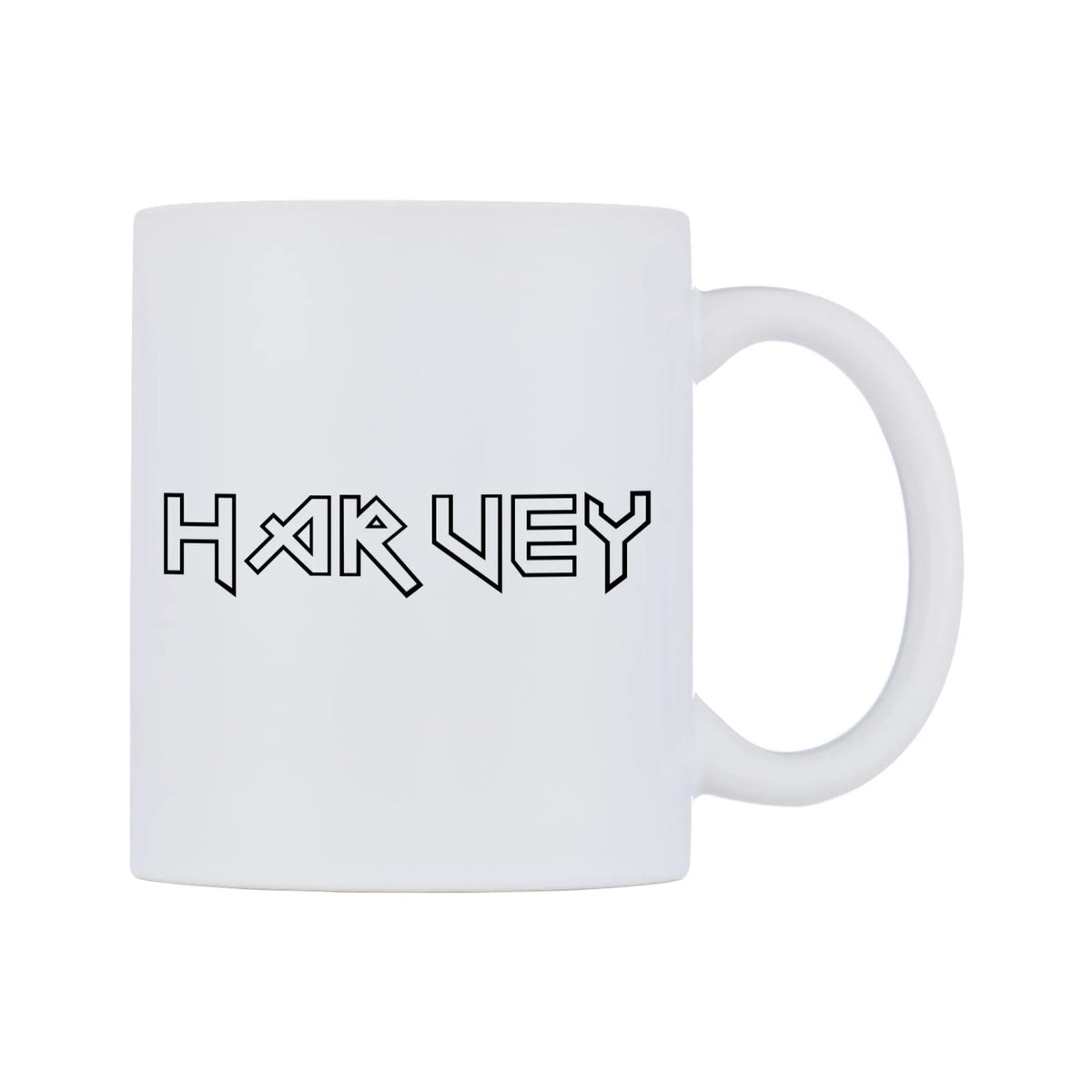 Harvey - Iron Maiden Themed Mug — white 11oz gloss mug, left side, on a white background