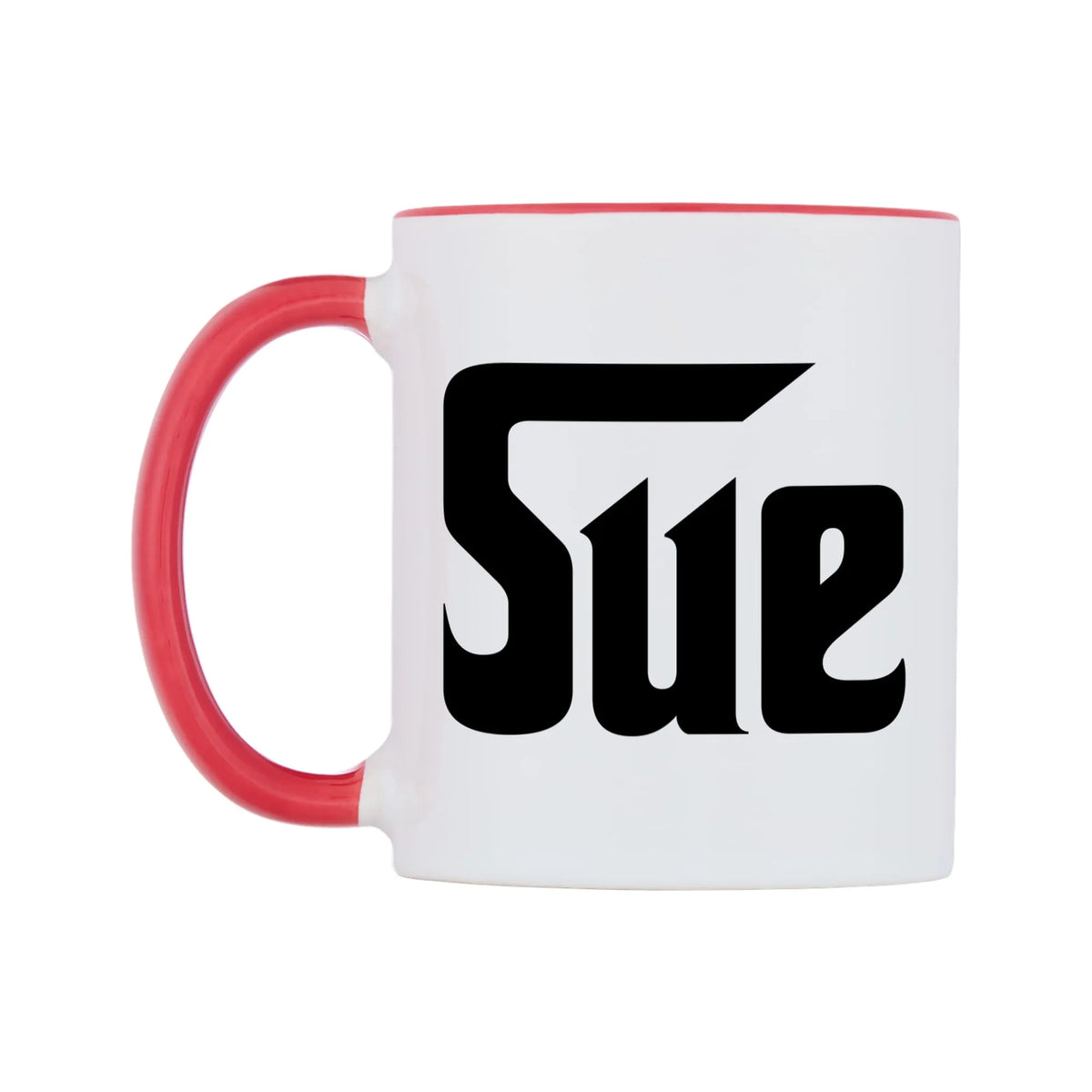 Sue - Godfather Themed Mug — white 11oz gloss mug with a red inside and handle, right side, on a white background