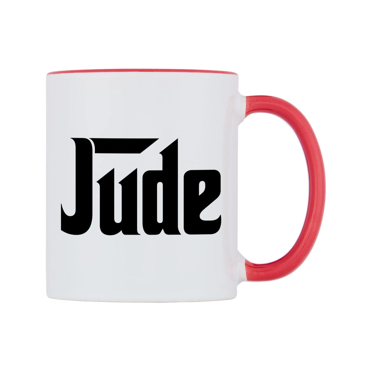 Jude - Godfather Themed Mug — white 11oz gloss mug with a red inside and handle, left side, on a white background
