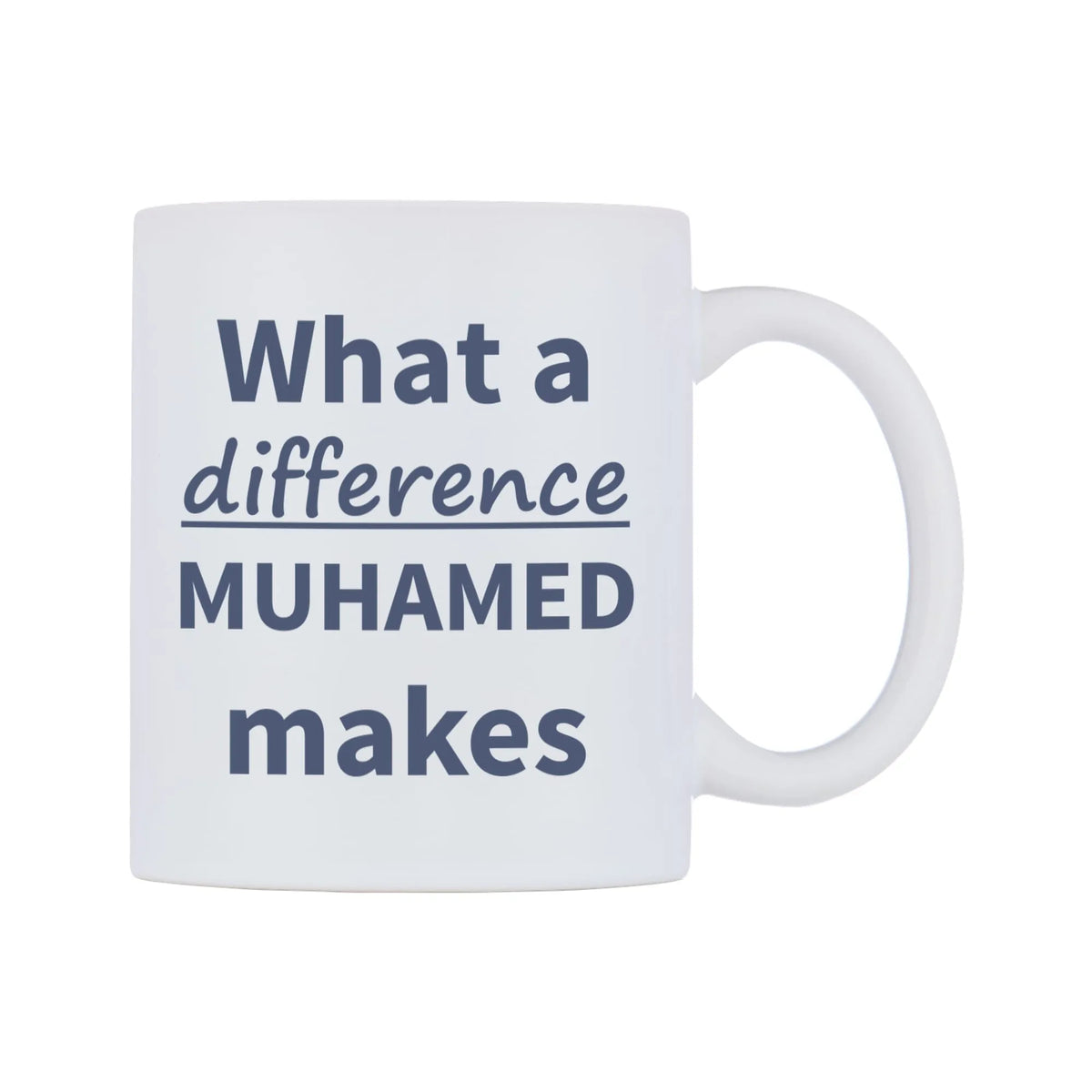 What a difference MUHAMED makes Mug — mug, left side, on a white background
