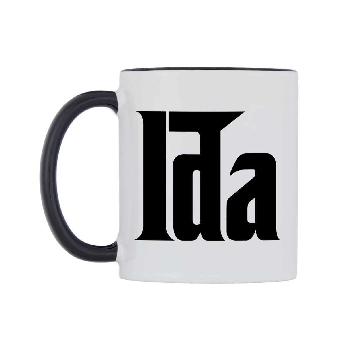 Ida - Godfather Themed Mug — white 11oz gloss mug with a black inside and handle, right side, on a white background