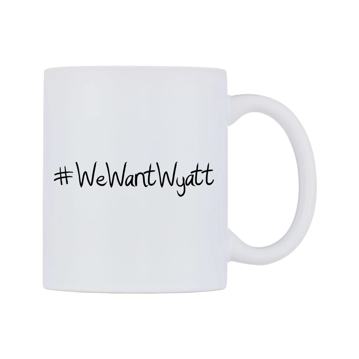 WeWantWyatt Mug — mug, left side, on a white background