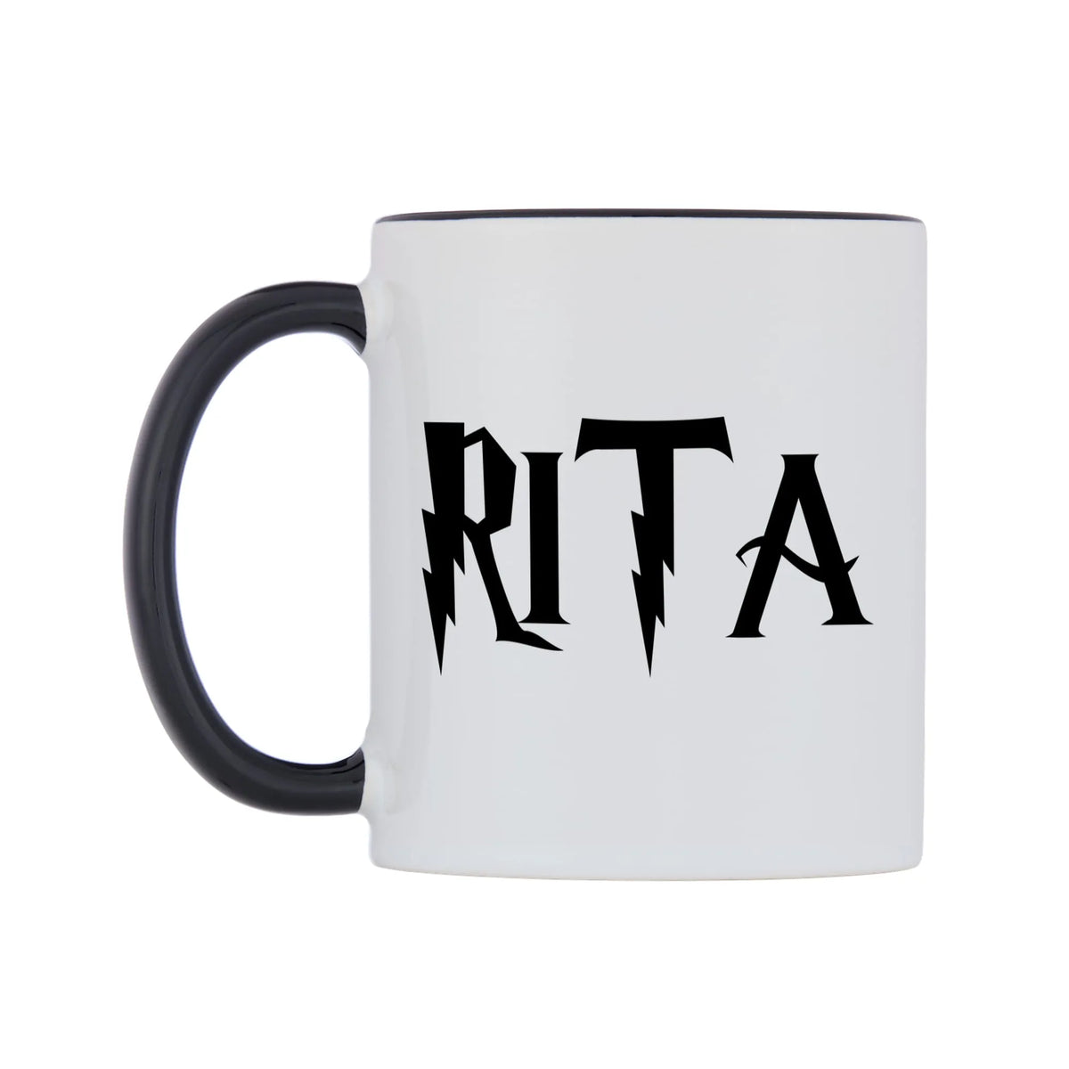 Rita - Wizard Themed Mug — white 11oz gloss mug with a black inside and handle, right side, on a white background