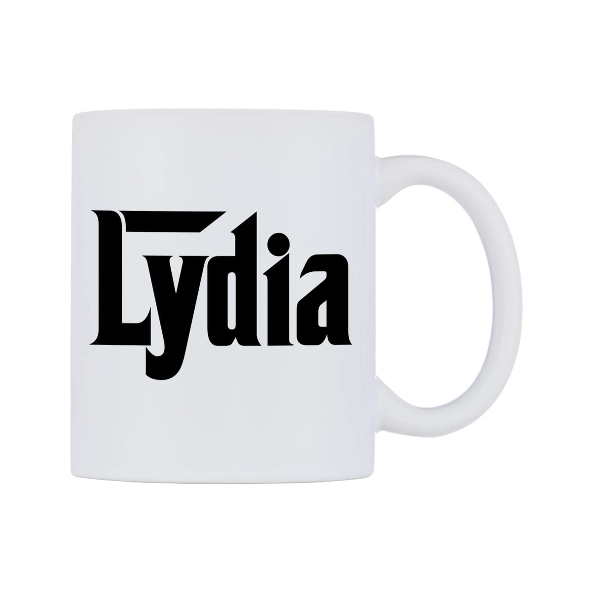 Lydia - Godfather Themed Mug — white 11oz gloss mug, left side, on a white background
