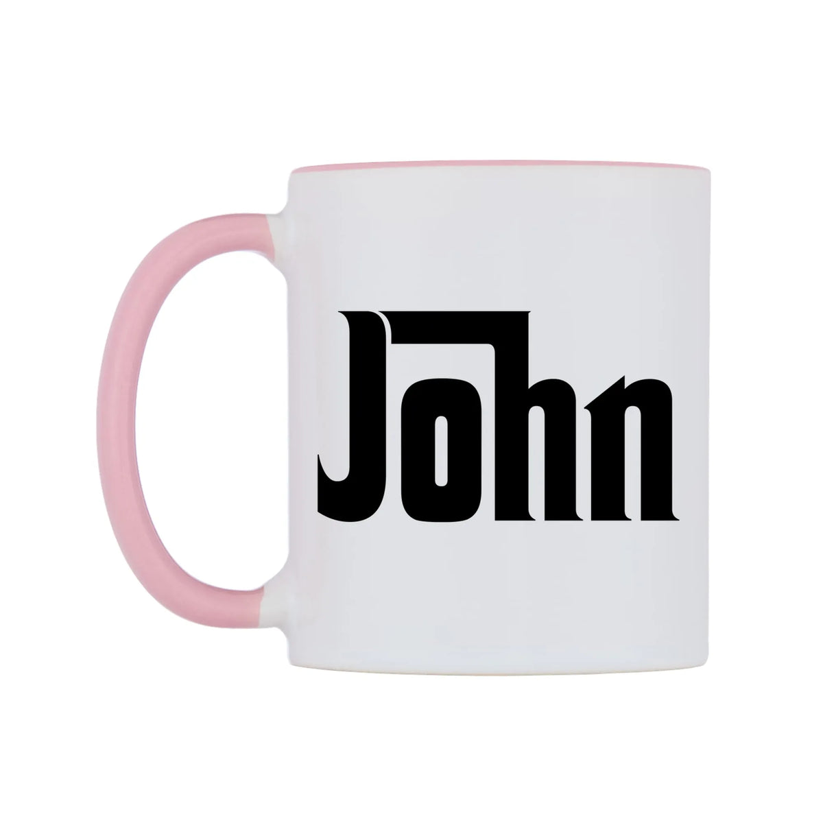 John - Godfather Themed Mug — white 11oz gloss mug with a pink inside and handle, right side, on a white background
