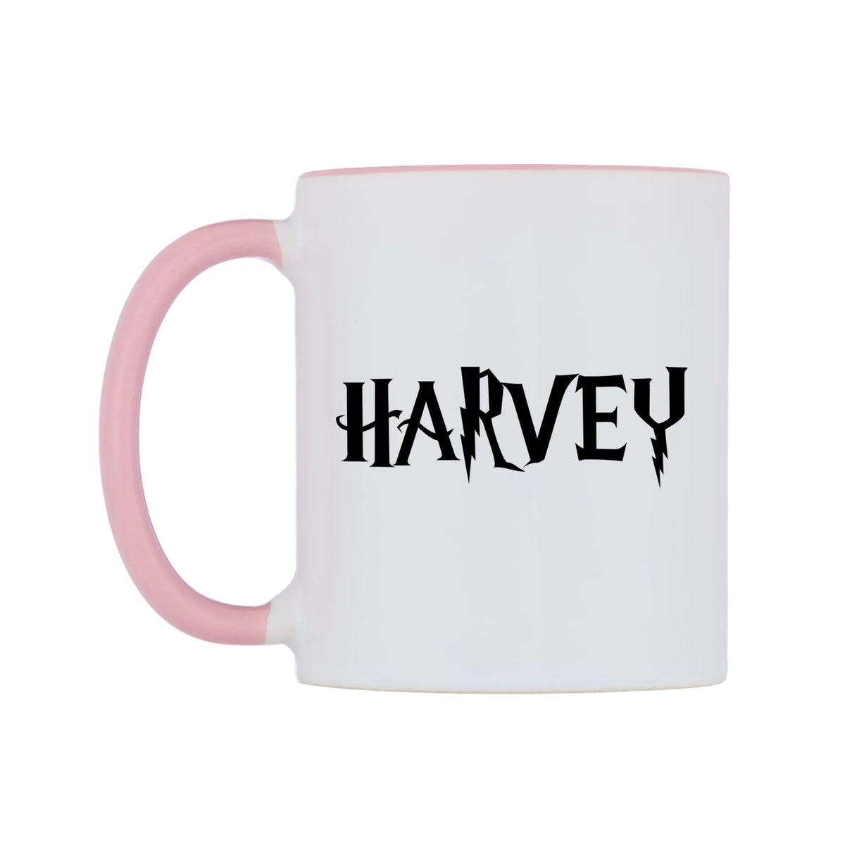 Harvey - Wizard Themed Mug — white 11oz gloss mug with a pink inside and handle, right side, on a white background