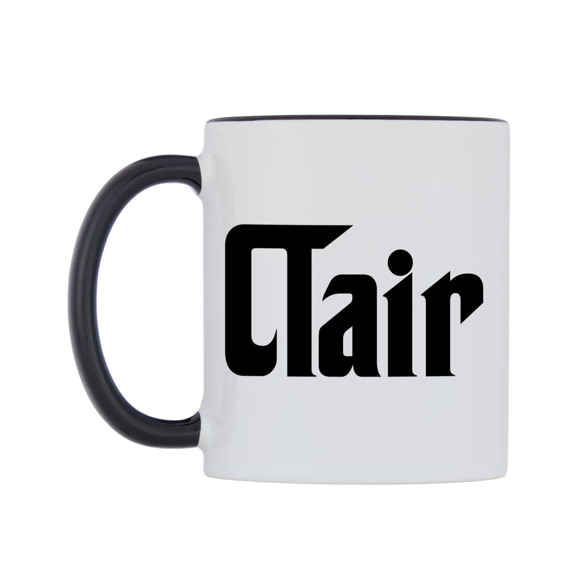Clair - Godfather Themed Mug — white 11oz gloss mug with a black inside and handle, right side, on a white background