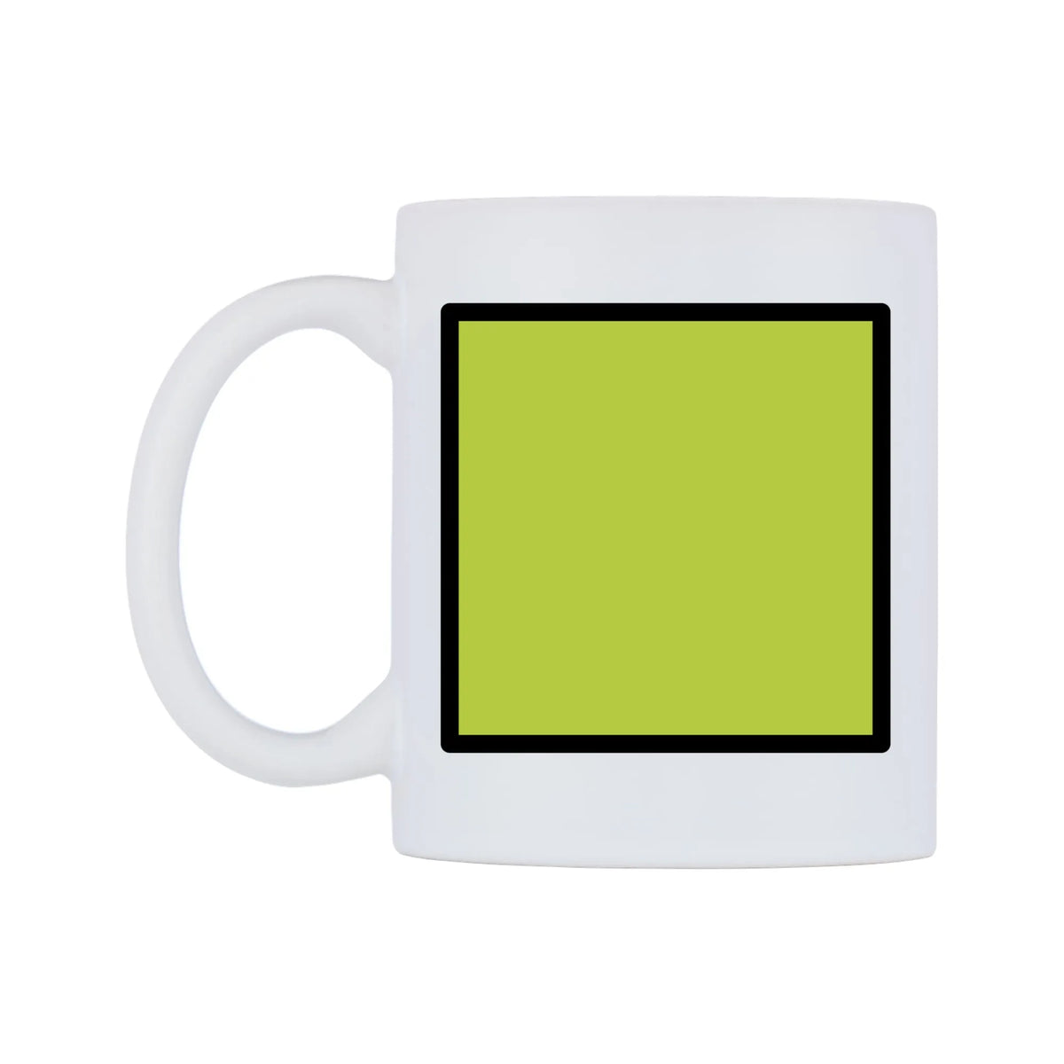 Green Square Emoji Mug — mug, right side, on a white background