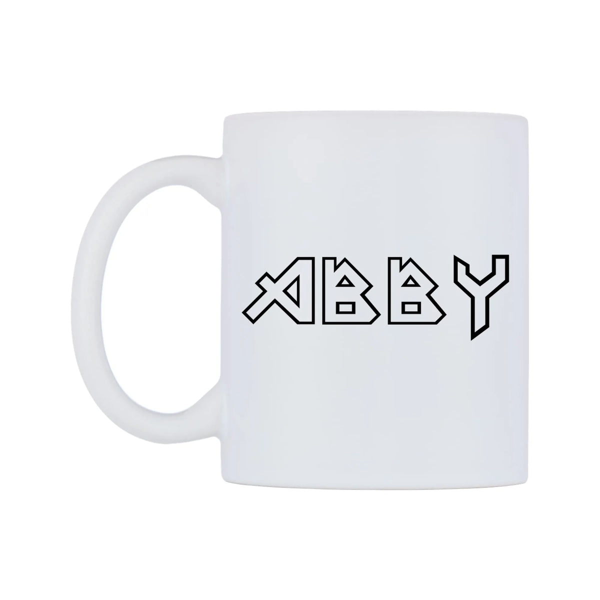 Abby - Iron Maiden Themed Mug — white 11oz gloss mug, right side, on a white background
