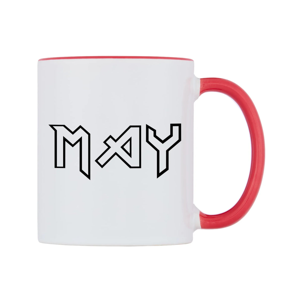 May - Iron Maiden Themed Mug — white 11oz gloss mug with a red inside and handle, left side, on a white background