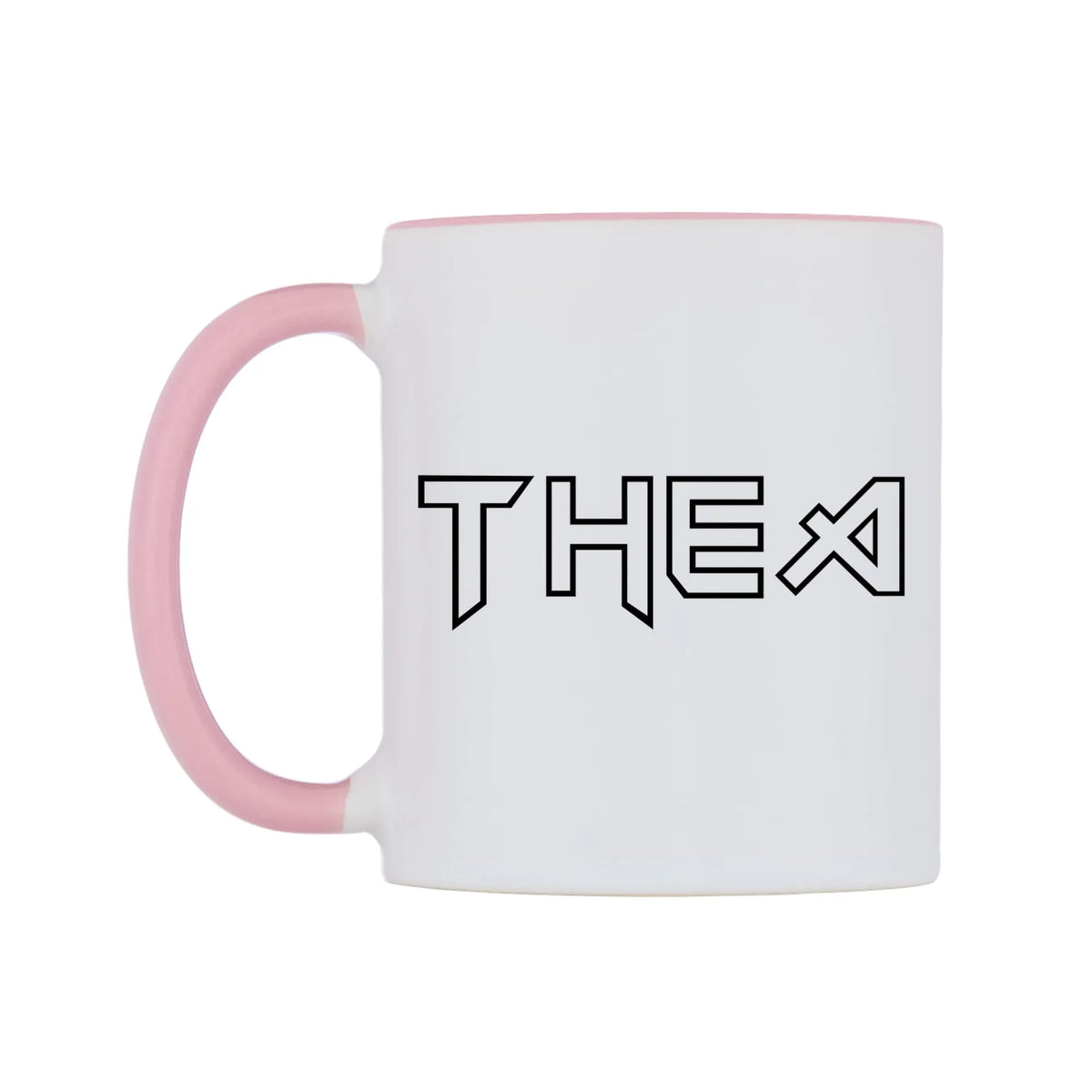Thea - Iron Maiden Themed Mug — white 11oz gloss mug with a pink inside and handle, right side, on a white background