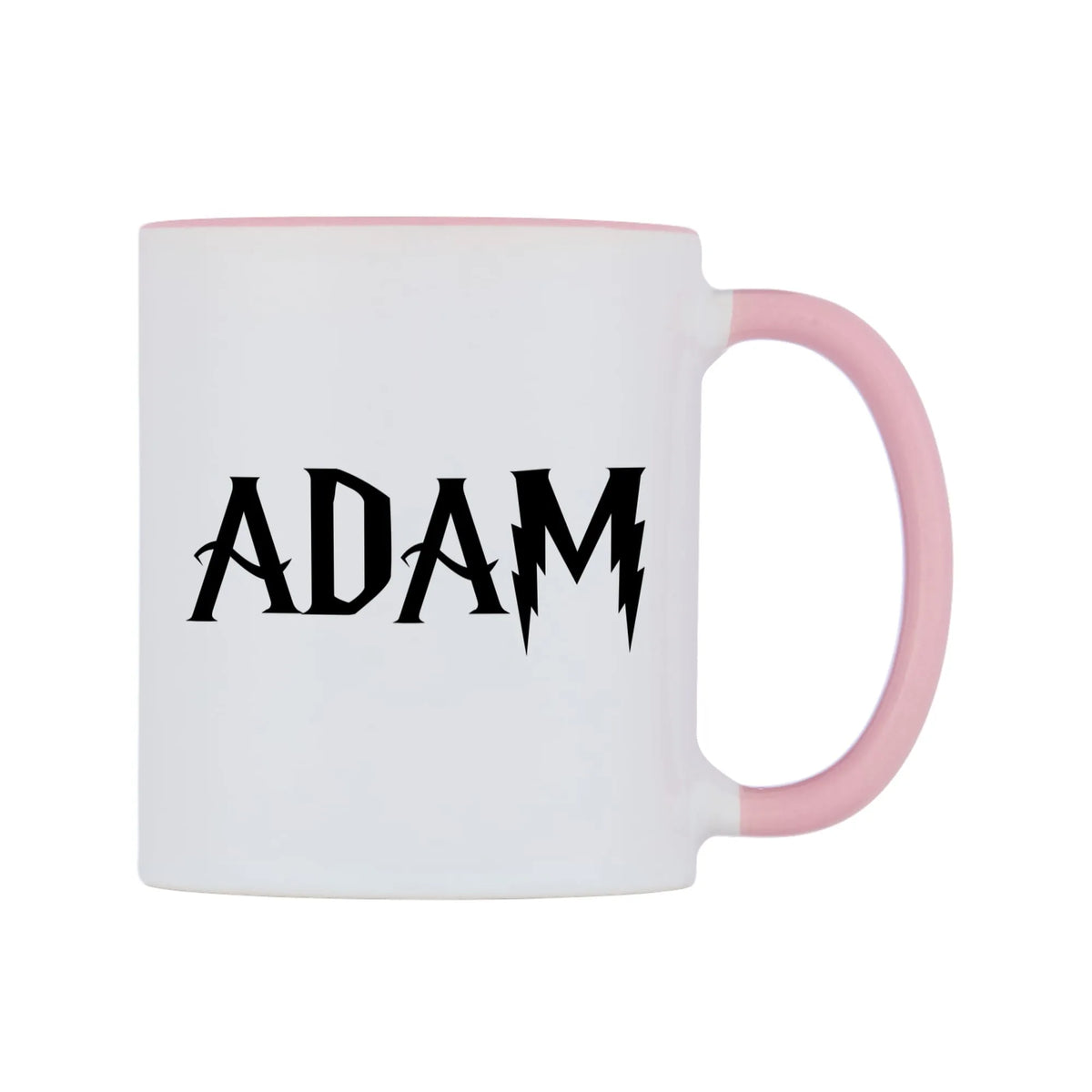 Adam - Wizard Themed Mug — white 11oz gloss mug with a pink inside and handle, left side, on a white background