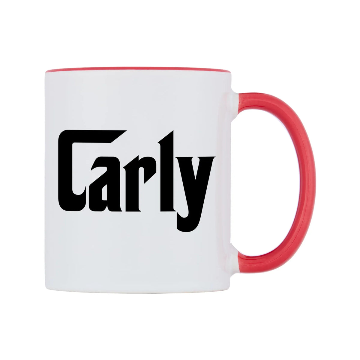 Carly - Godfather Themed Mug — white 11oz gloss mug with a red inside and handle, left side, on a white background