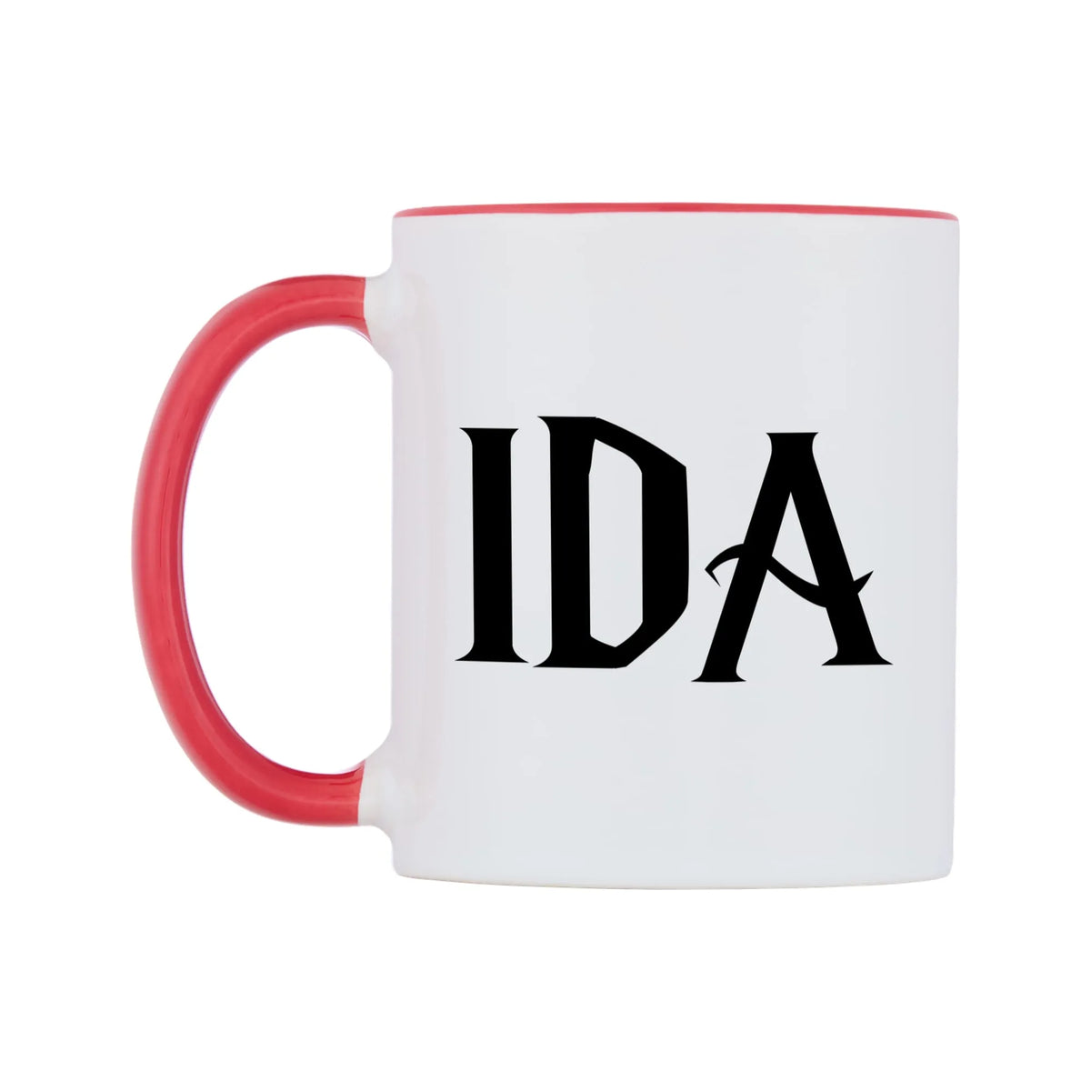 Ida - Wizard Themed Mug — white 11oz gloss mug with a red inside and handle, right side, on a white background