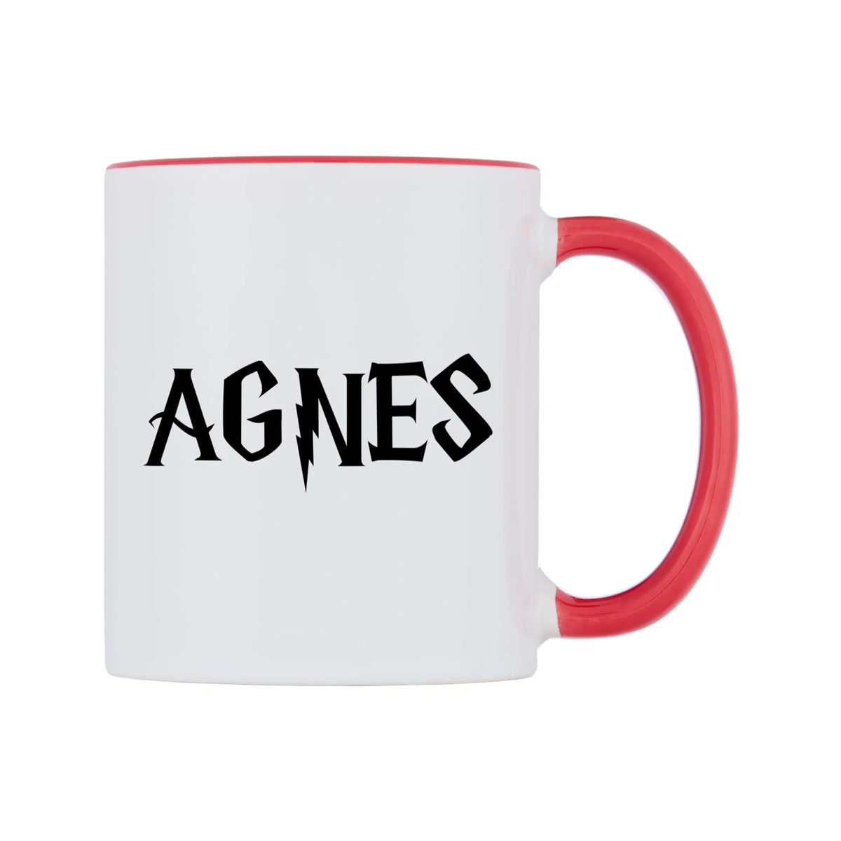 Agnes - Wizard Themed Mug — white 11oz gloss mug with a red inside and handle, left side, on a white background