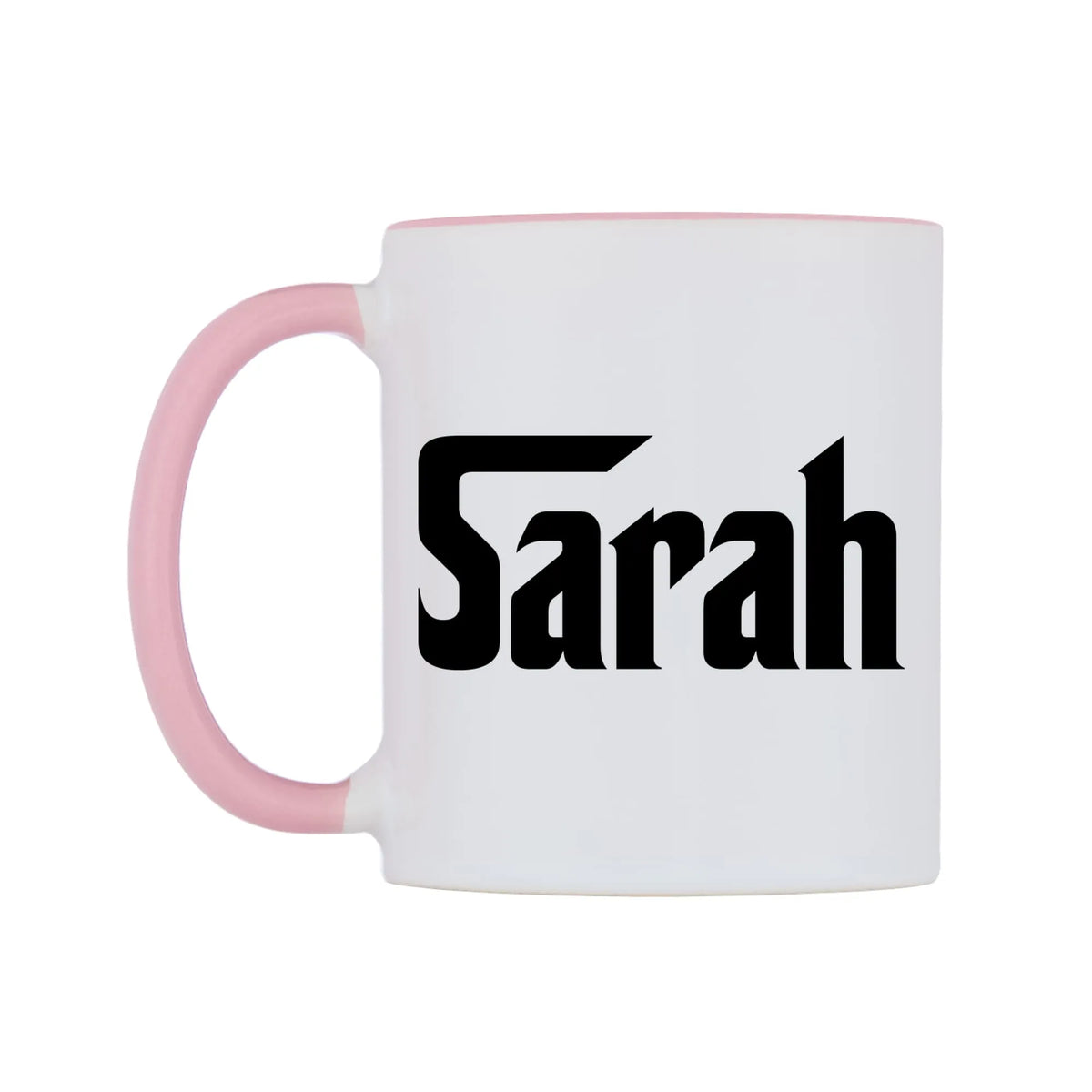 Sarah - Godfather Themed Mug — white 11oz gloss mug with a pink inside and handle, right side, on a white background