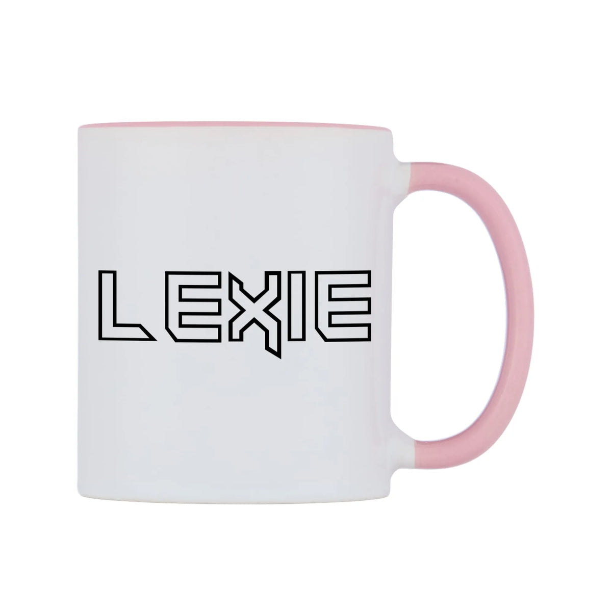 Lexie - Iron Maiden Themed Mug — white 11oz gloss mug with a pink inside and handle, left side, on a white background