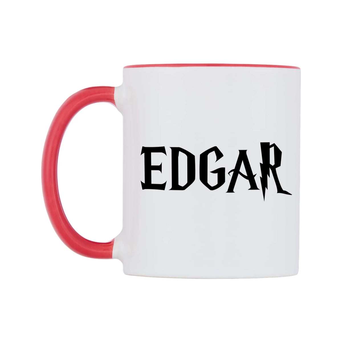 Edgar - Wizard Themed Mug — white 11oz gloss mug with a red inside and handle, right side, on a white background