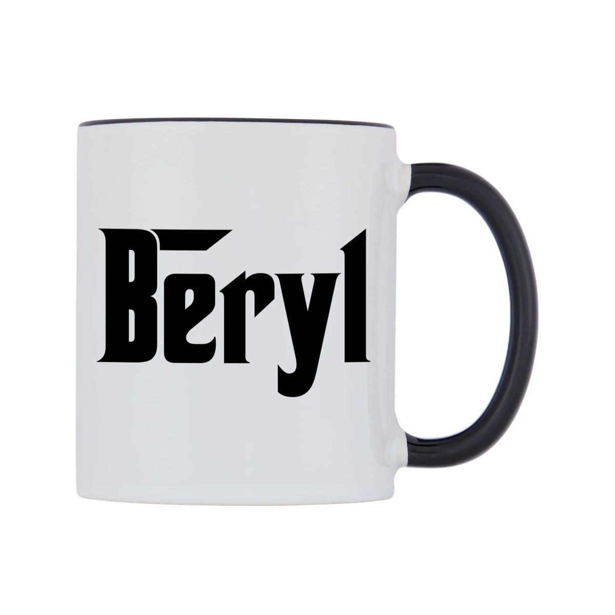 Beryl - Godfather Themed Mug — white 11oz gloss mug with a black inside and handle, left side, on a white background