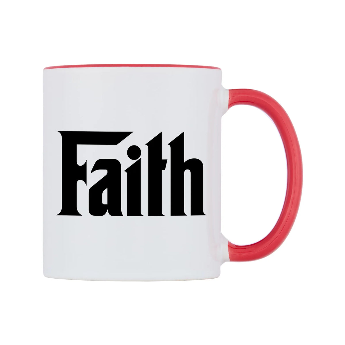 Faith - Godfather Themed Mug — white 11oz gloss mug with a red inside and handle, left side, on a white background