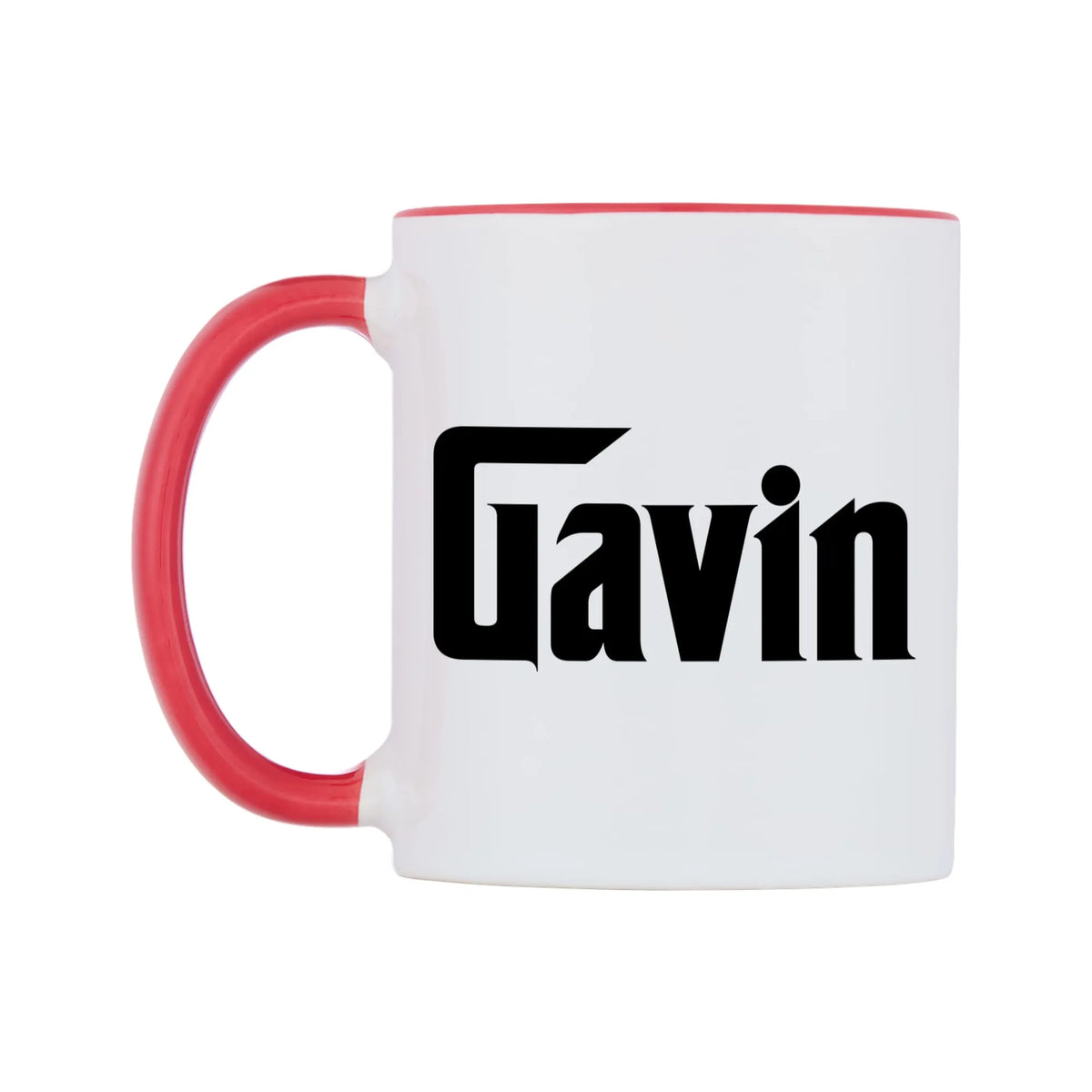 Gavin - Godfather Themed Mug — white 11oz gloss mug with a red inside and handle, right side, on a white background