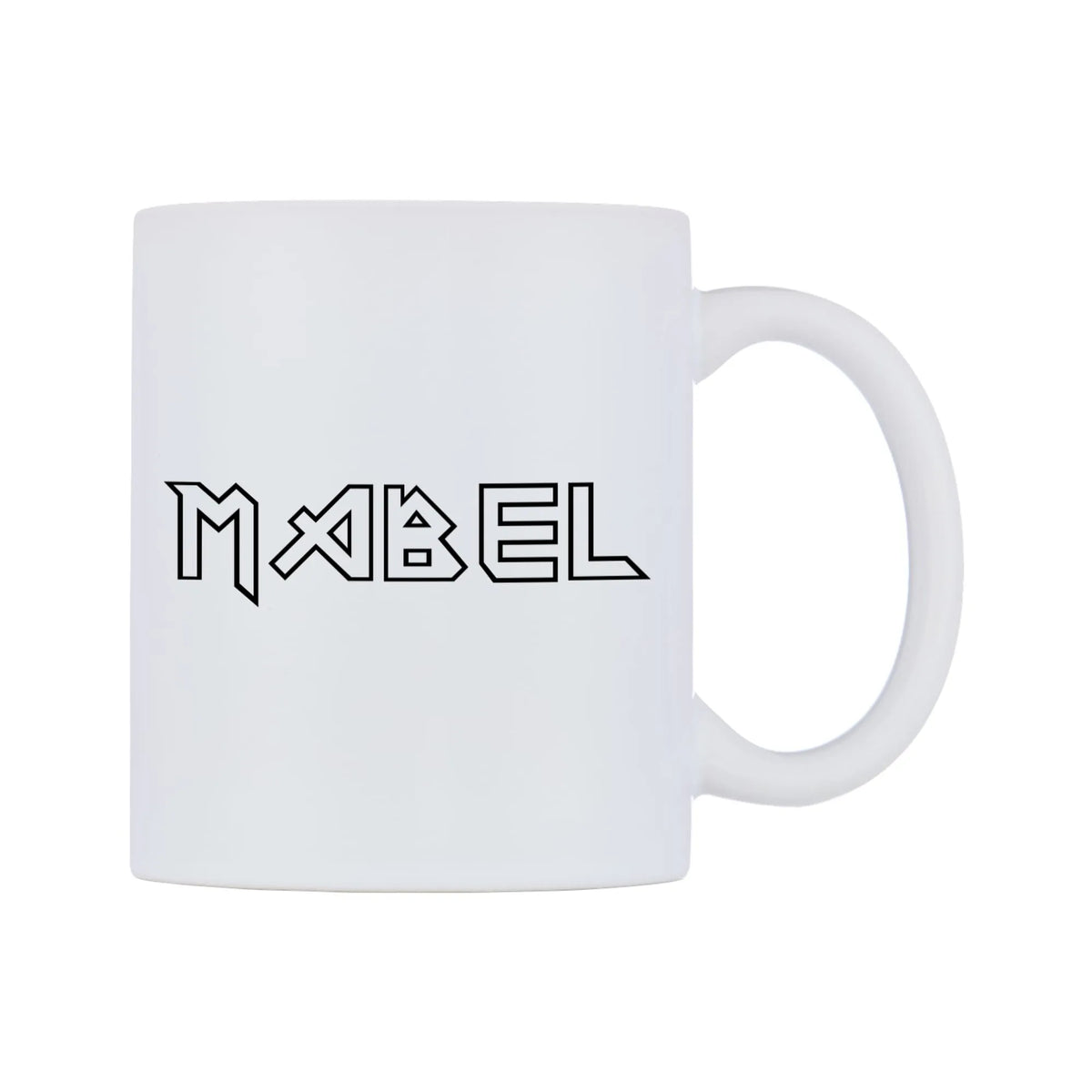 Mabel - Iron Maiden Themed Mug — white 11oz gloss mug, left side, on a white background