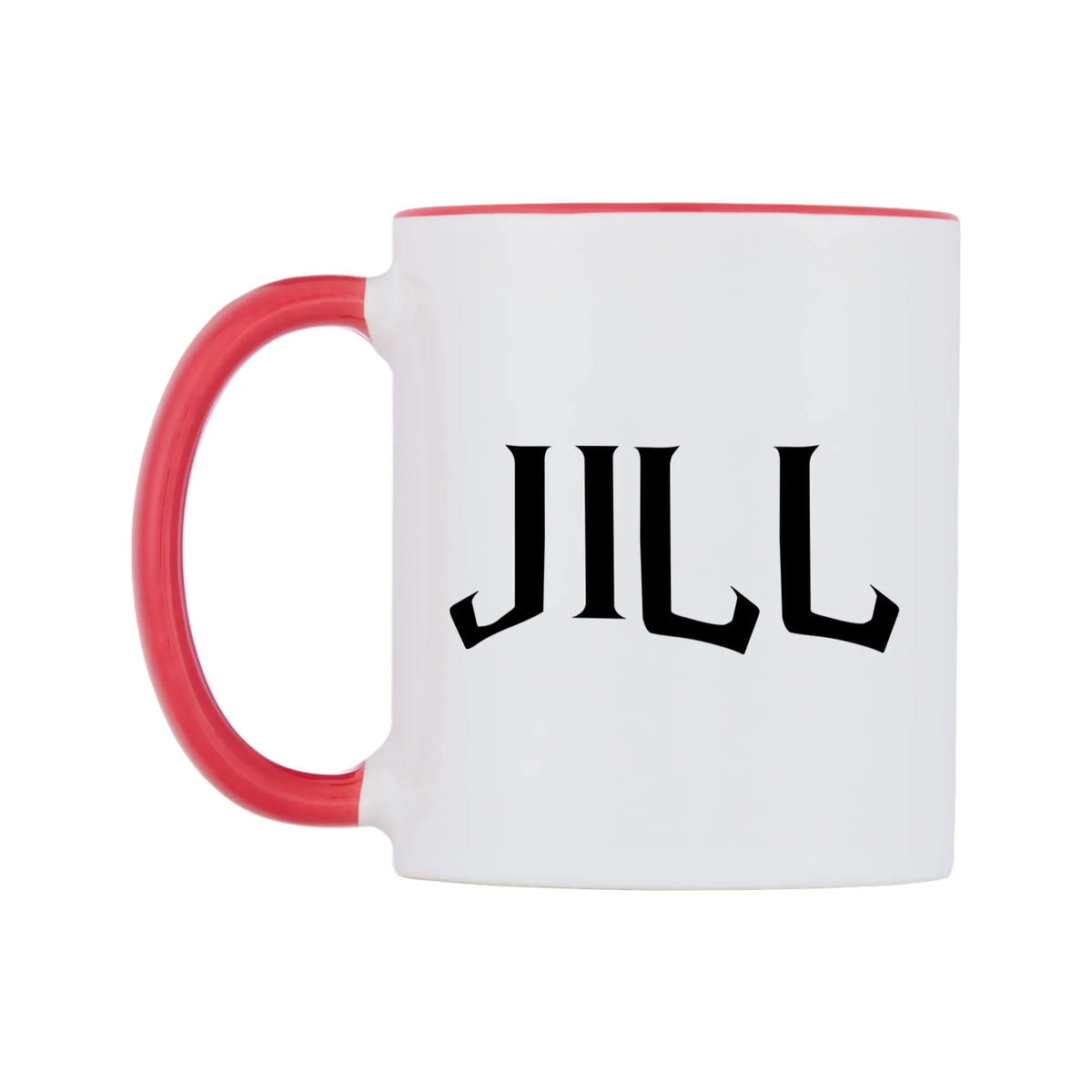 Jill - Wizard Themed Mug — white 11oz gloss mug with a red inside and handle, right side, on a white background