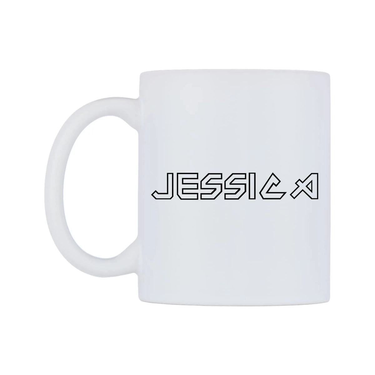Jessica - Iron Maiden Themed Mug — white 11oz gloss mug, right side, on a white background