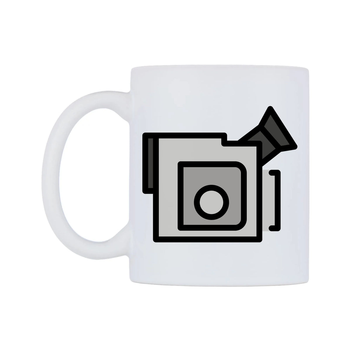 Video Camera Emoji Mug — mug, right side, on a white background