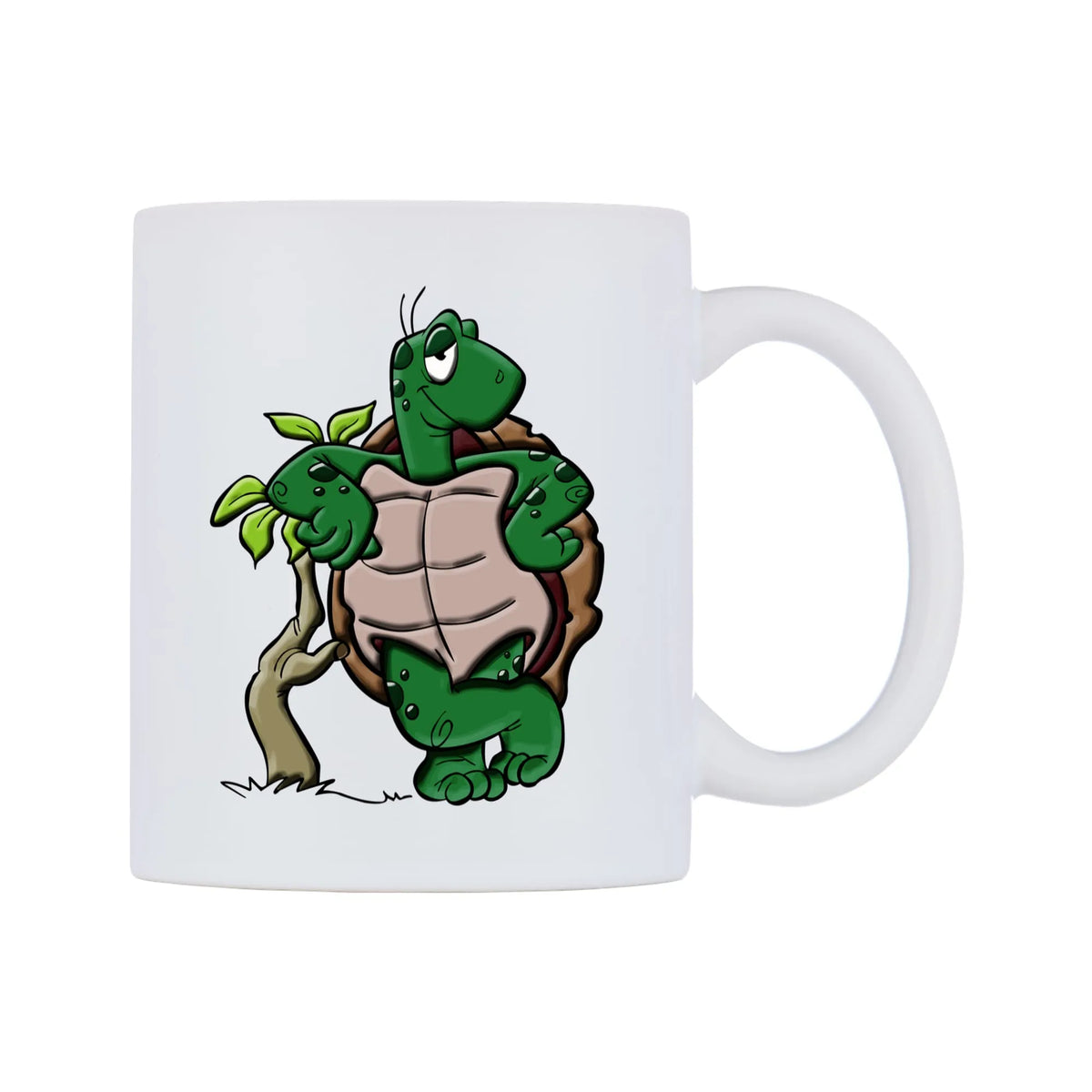 Cool Turtle Mug — white 11oz gloss mug, left side, on a white background