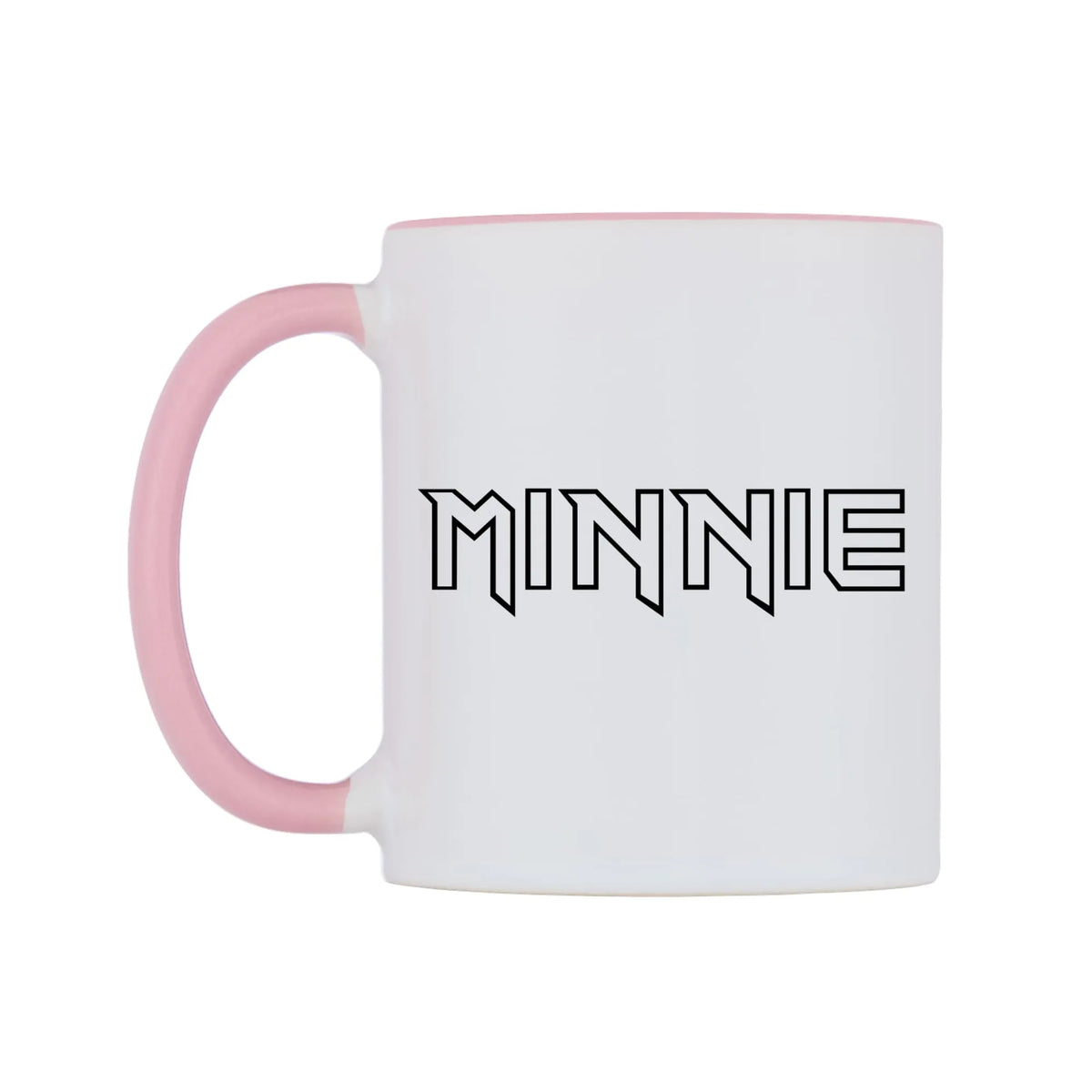 Minnie - Iron Maiden Themed Mug — white 11oz gloss mug with a pink inside and handle, right side, on a white background