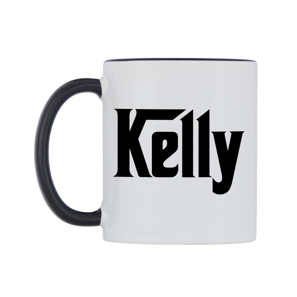 Kelly - Godfather Themed Mug — white 11oz gloss mug with a black inside and handle, right side, on a white background