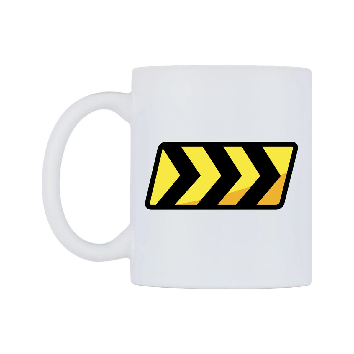 Warning Strip Right Emoji Mug — mug, right side, on a white background