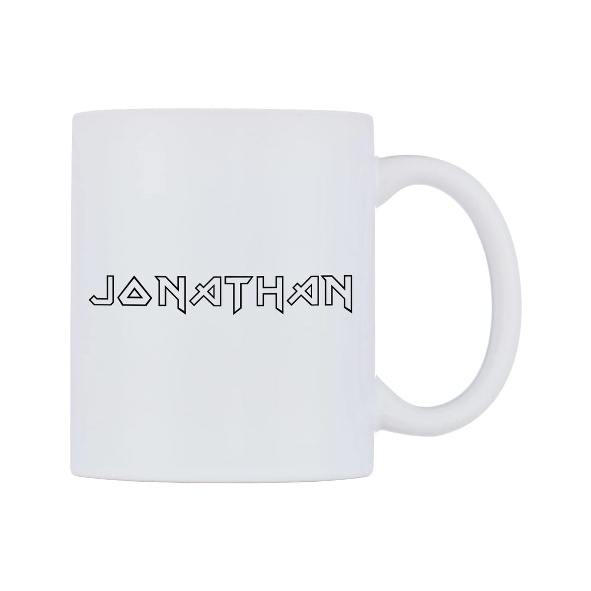 Jonathan - Iron Maiden Themed Mug — white 11oz gloss mug, left side, on a white background