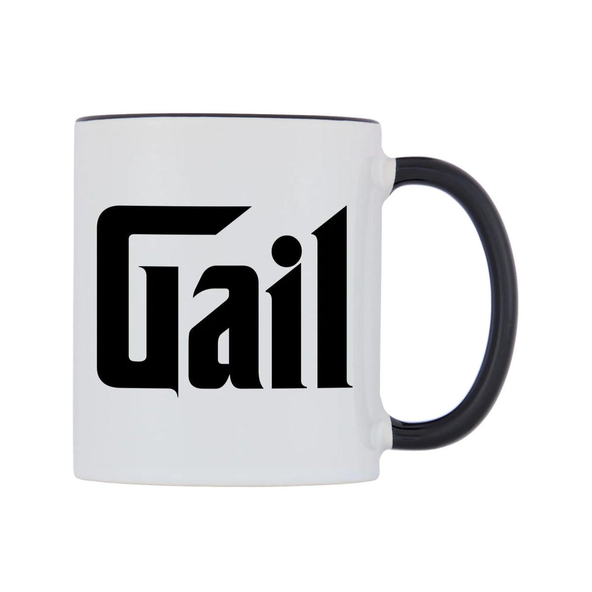 Gail - Godfather Themed Mug — white 11oz gloss mug with a black inside and handle, left side, on a white background