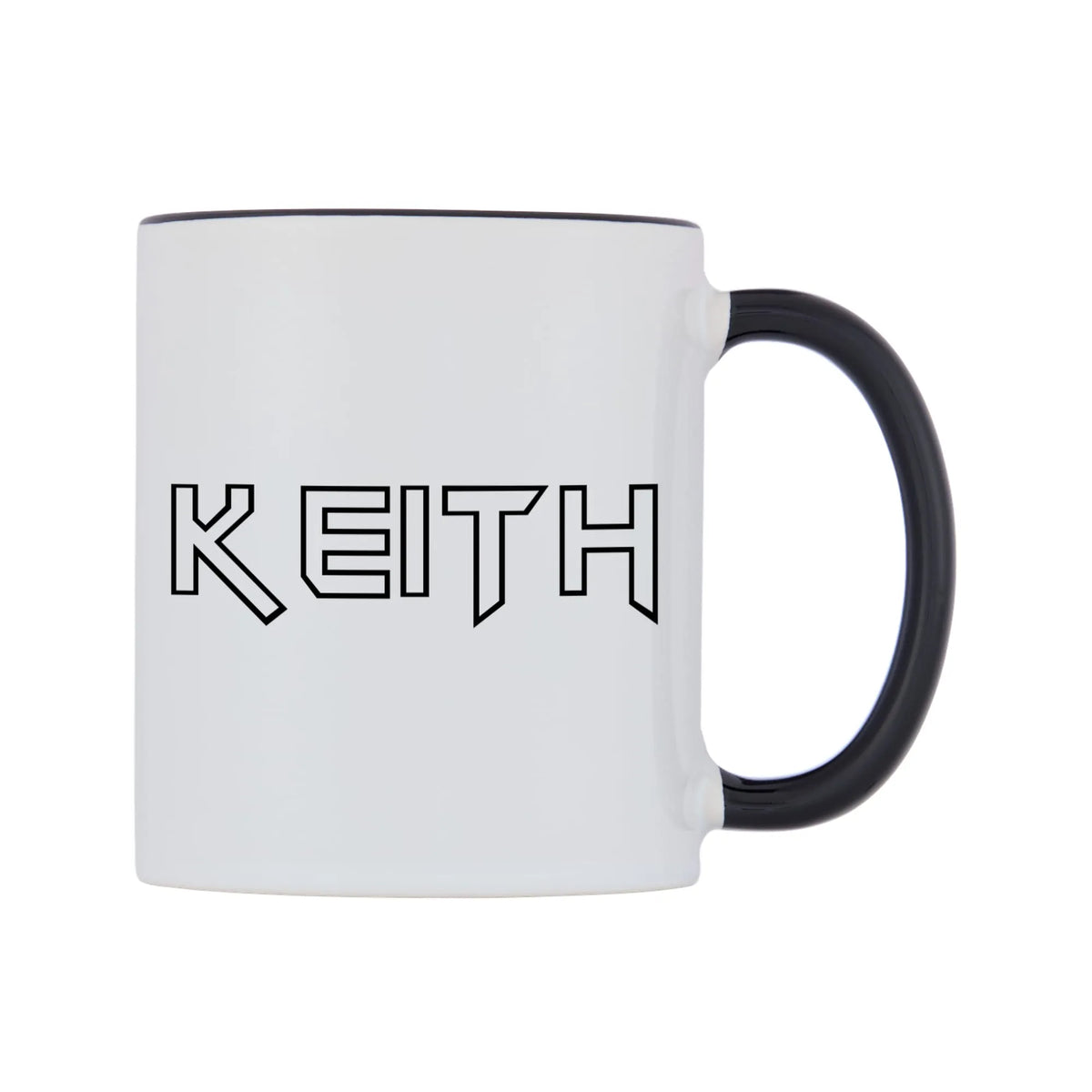 Keith - Iron Maiden Themed Mug — white 11oz gloss mug with a black inside and handle, left side, on a white background