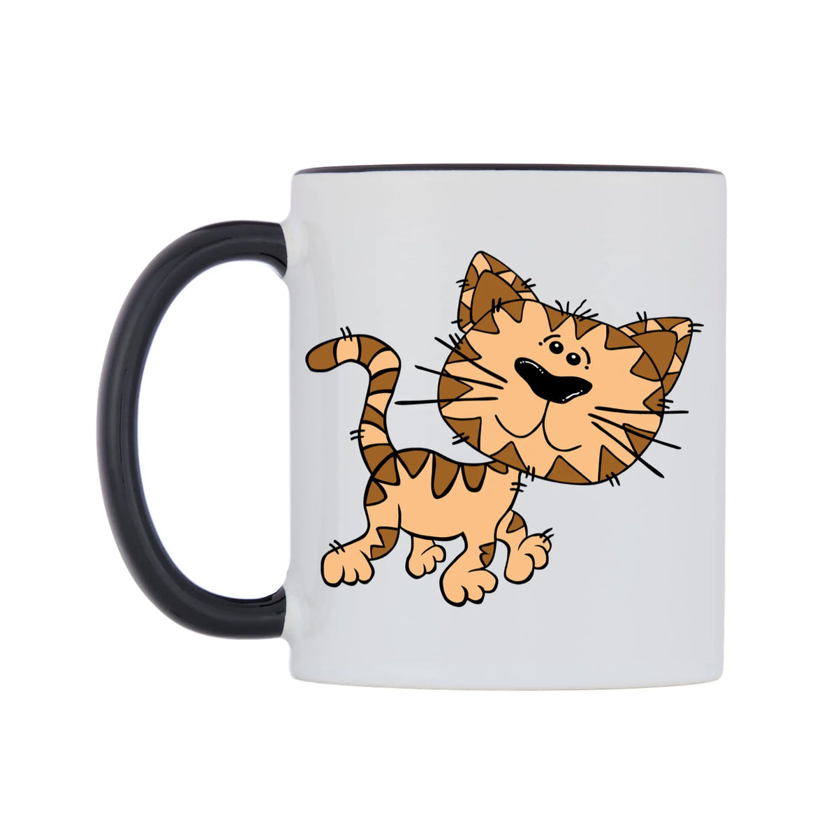 Cute Cat Mug — white 11oz gloss mug with a black inside and handle, right side, on a white background