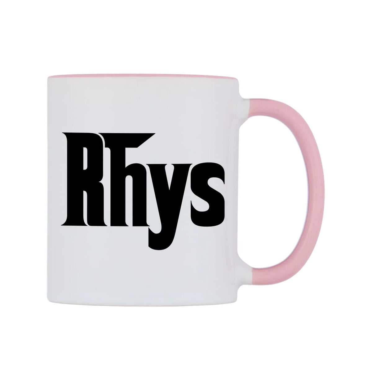 Rhys - Godfather Themed Mug — white 11oz gloss mug with a pink inside and handle, left side, on a white background